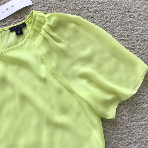 Ann Taylor Chartreuse Flutter Sleeve Top - Picture 3 of 6